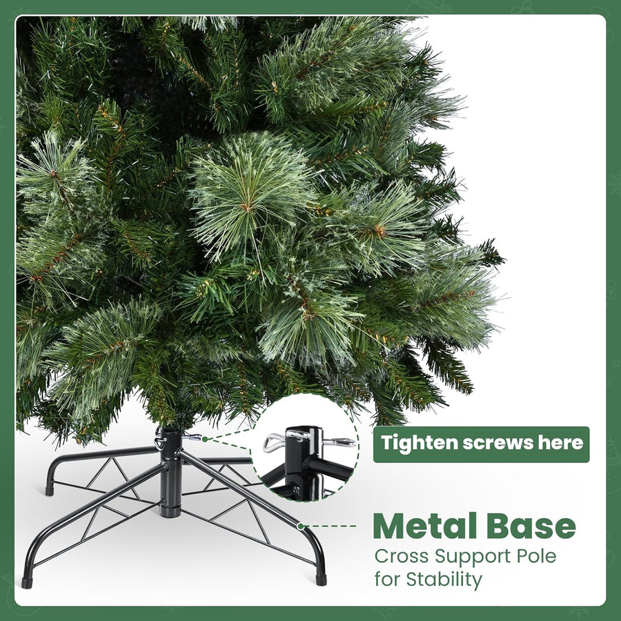 Sapin de Noël Artificiel en PVC 165cm avec 800 Pointes, 3 Parties pour Montage Facile, Compact, Support Métallique