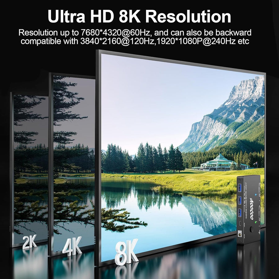 Commutateur KVM HDMI 2 PC 1 moniteur 8K à 60 Hz/4K à 120 Hz Commutateurs KVM télécommande filaire Câble USB 3.0 inclus