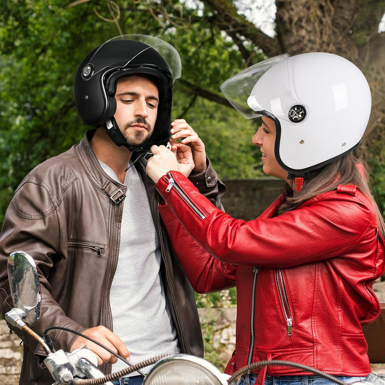 Casque Moto Jet Ouvert - Demi-Casque Scooter avec Double Visière Pare-Soleil 3/4 pour Adulte Homme Femme Respirant Homologué ECE 22.06