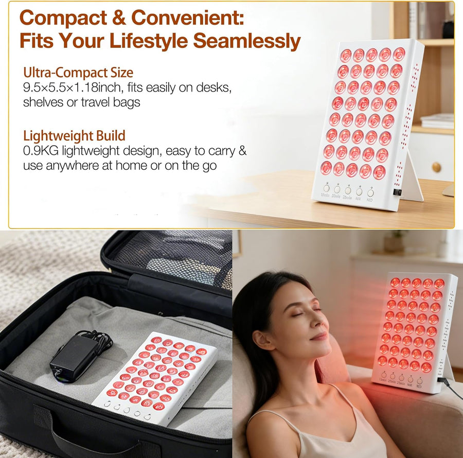 Panneau de lumière rouge - Double longueur d'onde LED 660 nm et 850 nm, avec support ajustable, 40 LED, minuterie 15/20/25 minutes, idéal pour la relaxation du visage et du corps
