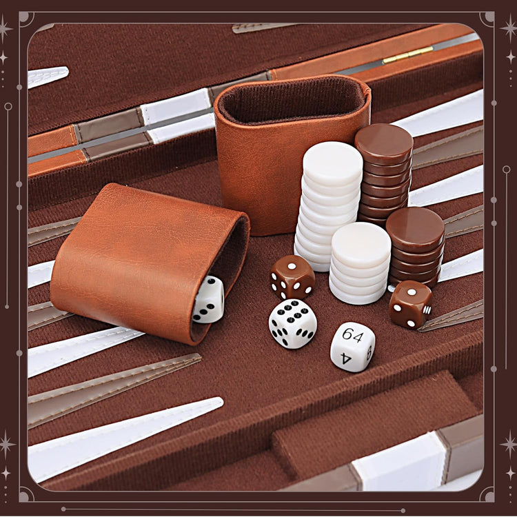 Ensemble Backgammon Jeu de Société Classique Etui en Cuir Qualité Supérieure Jeu Portable pour Voyage