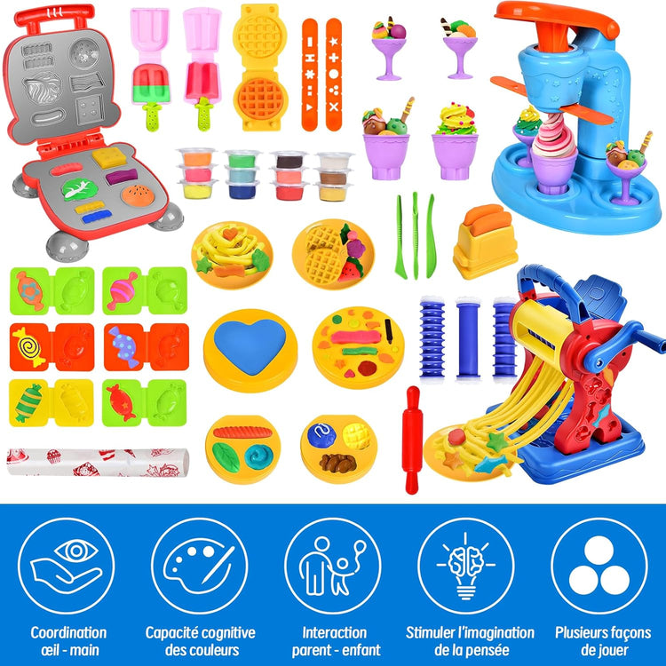 Set Pate A Modeler pour Enfants Création Hamburgers Pâtes Crème Glacée Accessoires et x12 Pots