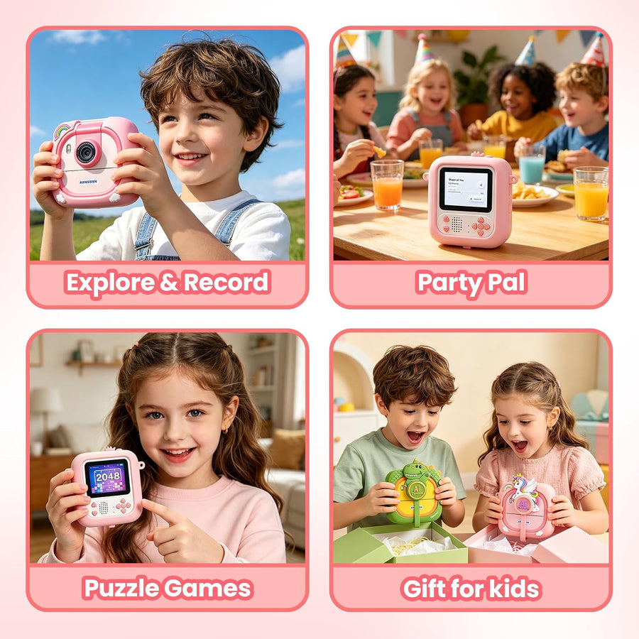 Appareil Photo Numérique IA, Appareil Photo Enfant, Écran IPS 2,4" Appareil Photo Instantané Enfant 1080P avec Détection d’Objets, Chat IA, Bluetooth et Wi-Fi