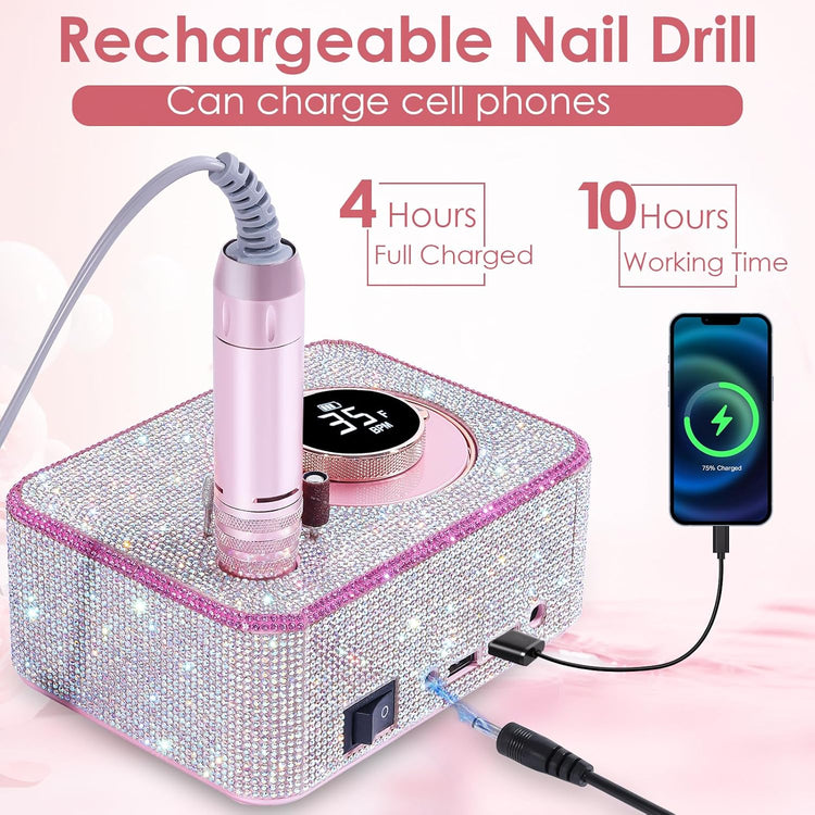 Ponceuse Ongles Professionnelle Rechargeable 35000 RPM Kit Lime Ongles Toute Manucure Pédicure