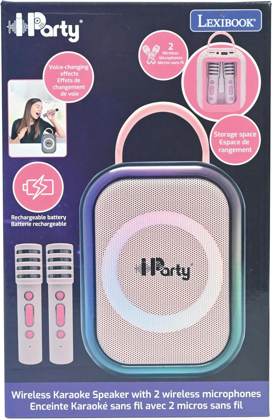 Lexibook, Enceinte Karaoké sans Fil avec 2 Micros, Rose