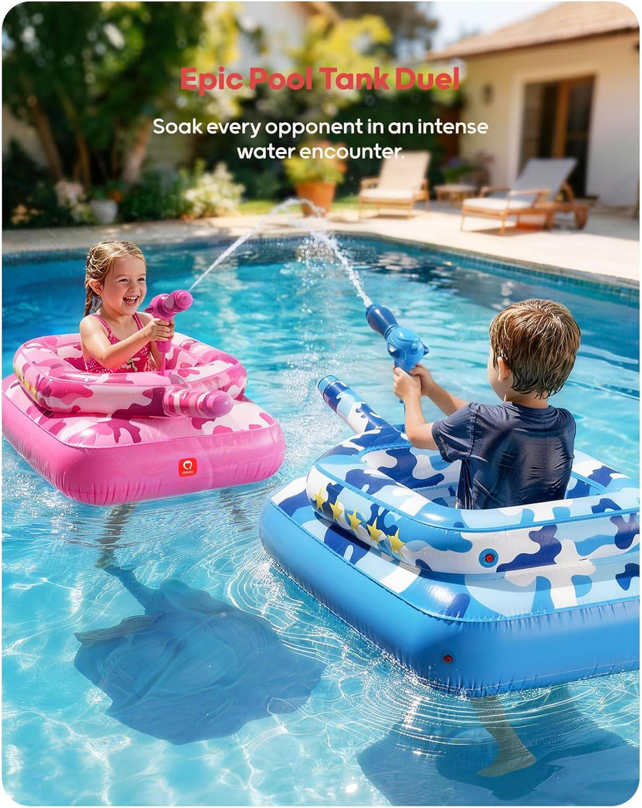 Flotteur de piscine pour enfants avec canon à eau, jouets gonflables extra épais de 0,35 mm pour garçons et filles de 3 à 6 ans, flotteurs de piscine robustes avec siège rembourré pour bataille BLEU