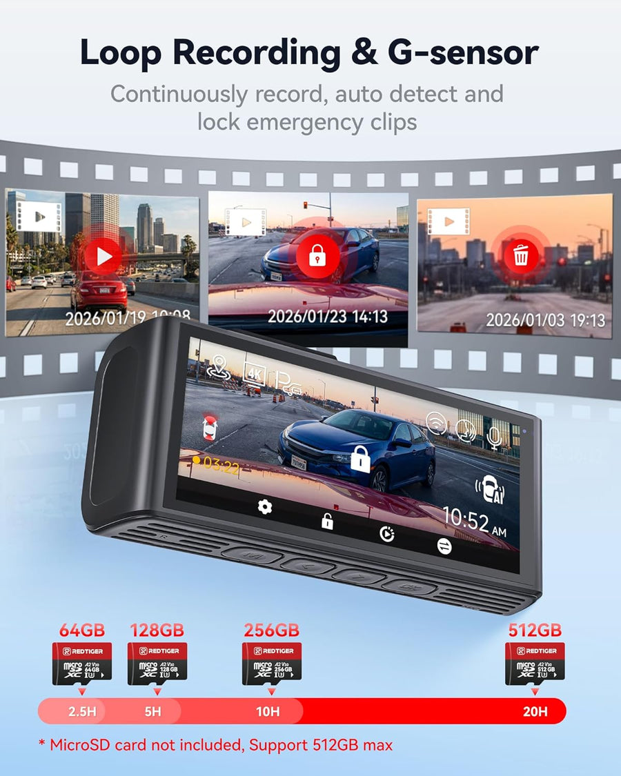 Caméra embarquée F7NA 4K Avant et arrière, STARVIS 2 IMX678, 8 MP, WiFi 5 GHz (téléchargement Rapide de 20 Mo/s), caméra de Voiture à Commande vocale, WDR, Vision Nocturne HDR, GPS
