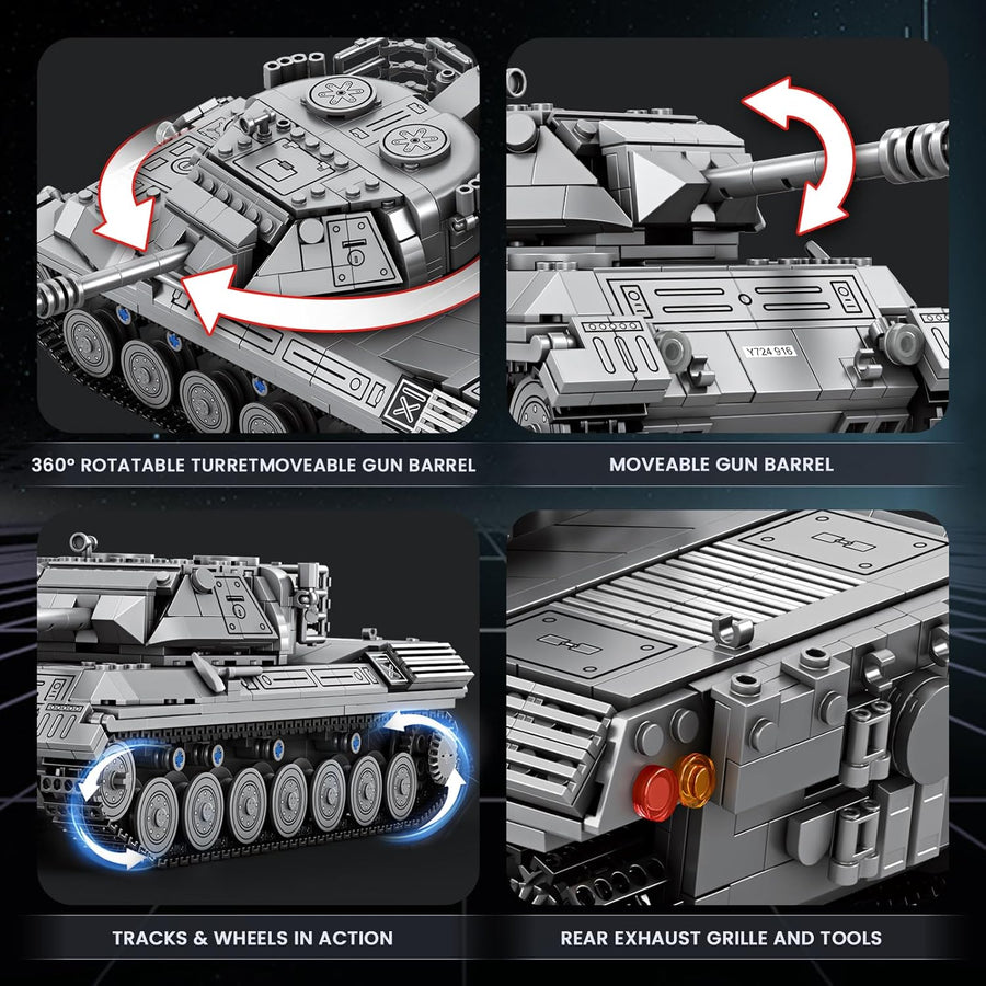 Jouet Construction Char Leopard 1 Militaire, Set de Construction 1:26 pour Adultes, Char de Combat Guerre Froide, Modèle Sous Licence World of Tanks, Cadeau pour Passionnés Militaires (1273 Pièces)