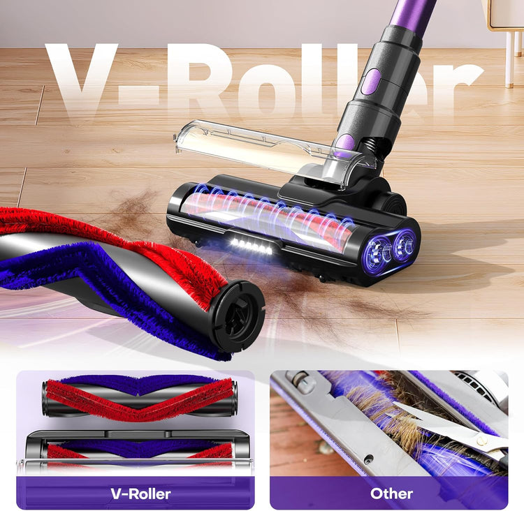 Aspirateur Balai Sans Fil Puissance 500W 40KPA Autonomie 60mins Puissant Auto-Mode VIOLET