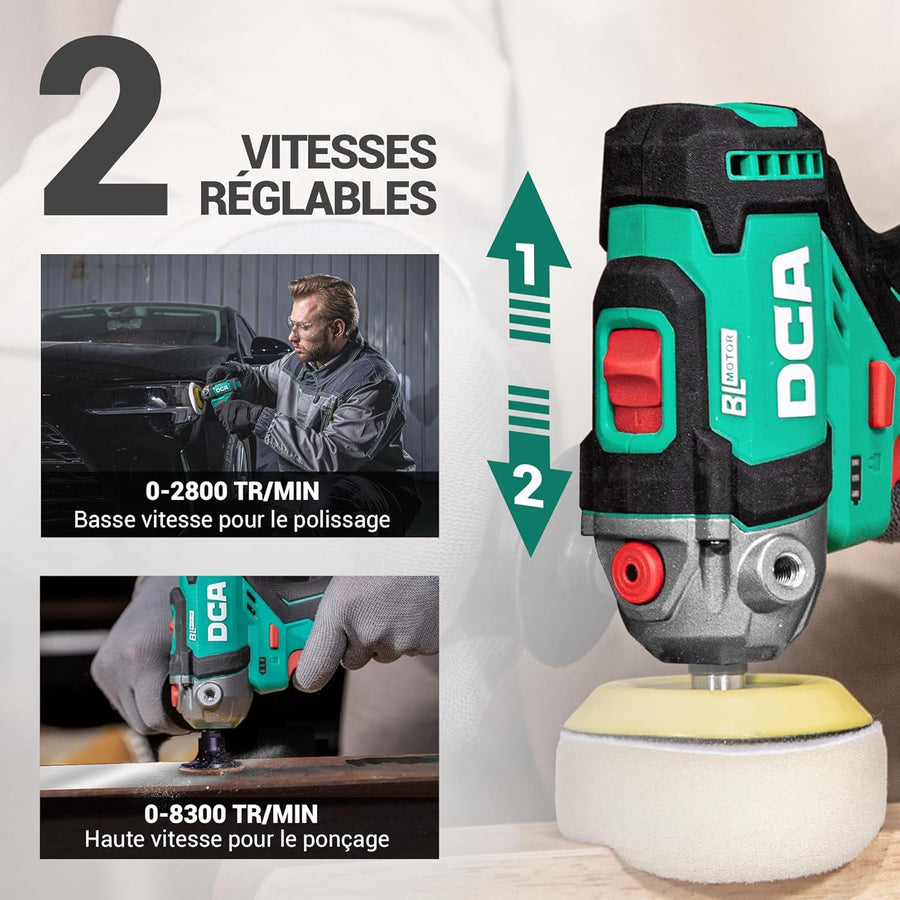 Mini Polisseuse sans Fil 12V, 75mm Mini Polisseuse Voiture Sans Balais et 55mm Ponceuse , 2 Batteries 2,0Ah, 2 Vitesses 2800-8300 tr/min pour Polissage/Lustrage/Ponçage/Cirage