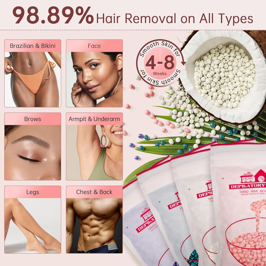 Chauffe Cire Epilation, Kit de cire d'épilation Liberty Bloom numérique Inclure 400g Perles et un bol en silicone, pour Corps de bikini brésilien visage