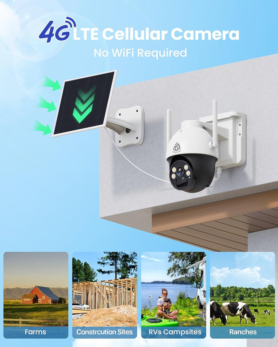 4G LTE Caméra Surveillance avec Carte SIM, 18000 mAh 2K HD Camera Solaire Exterieur sans WiFi avec 360° PTZ, PIR Détection Humaine/Mouvement, Vision Nocturne Couleur, Spotlight Sirène, IP66