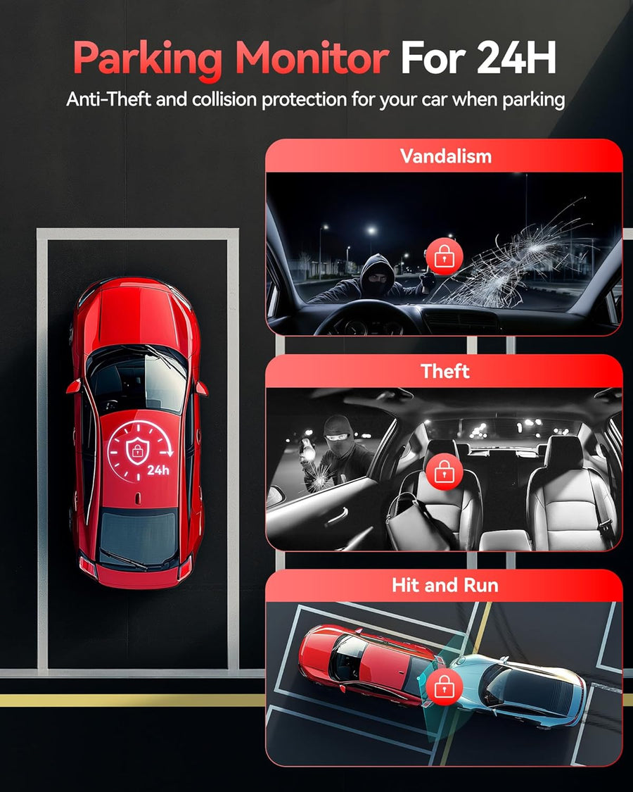 REDTIGER 530° Dashcam Voiture 3 Canaux,Caméra pour Voiture 2,5K+2,5K+1080P avec Carte 128 Go, Vision Nocturne IR, Écran Tactile, Dashcam pour Avant,Inclus WiFi GPS, Mode Parking 24H