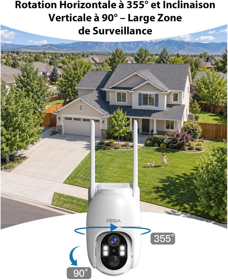 Caméra Surveillance 4G LTE Solaire avec Carte SIM,Enregistrement 24/7 Détection IA 25m, Audio Bidirectionnel, PTZ 355°, Panneau Solaire 8 W, 2K Vision Nocturne en Couleur, Abonnement Requis