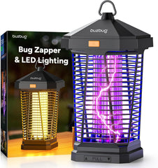 Lampe Anti-Insectes LED Extérieure avec Éclairage, Longévité de 10 Ans, Étanche IPX4, Haute Tension 3800V, Câble d’Alimentation de 2 m, Anti-Moucherons, Moustiques