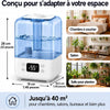 Humidificateur D'air 5L Chambre Plante, Dificateur 22dB Calme, pour 40m² mini Humidificateur d air Bebe, Minuteur 12h, Mode Sommeil, Verrouillage Enfant, Fonction Arôme, avec Hygromètre