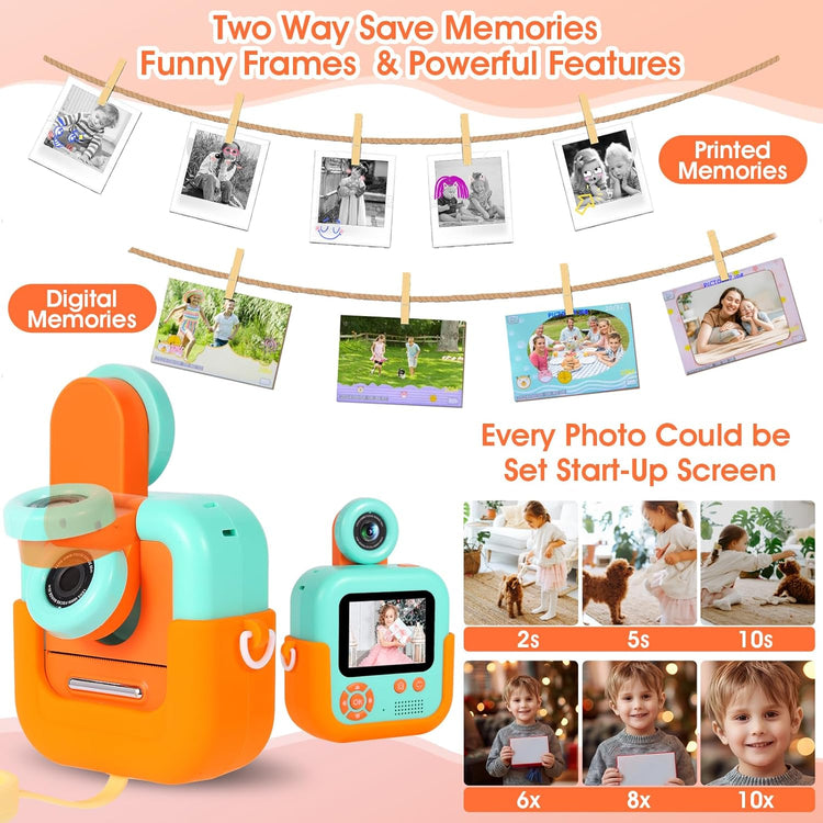 Appareil Photo Enfant Polaroid Rechargeable Ecran LCD 2.4" Vidéo HD Carte SD 32Go LION