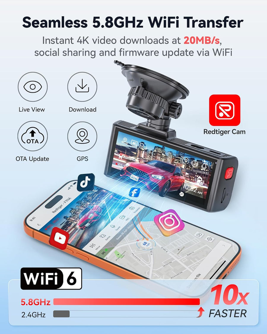 Caméra embarquée F7NA 4K Avant et arrière, STARVIS 2 IMX678, 8 MP, WiFi 5 GHz (téléchargement Rapide de 20 Mo/s), caméra de Voiture à Commande vocale, WDR, Vision Nocturne HDR, GPS