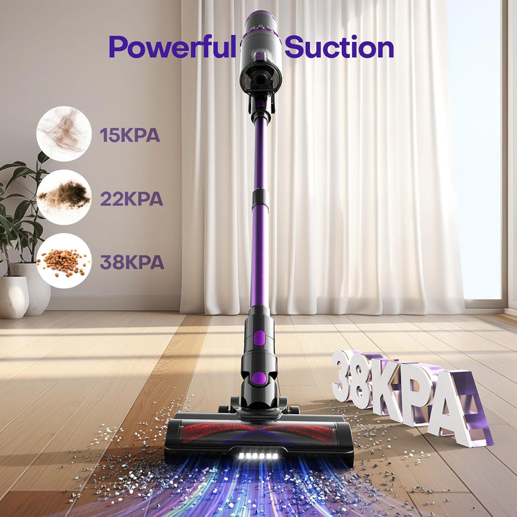 Aspirateur Balai Sans Fil Puissance 500W 40KPA Autonomie 60mins Puissant Auto-Mode VIOLET