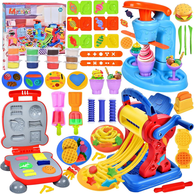 Set Pate A Modeler pour Enfants Création Hamburgers Pâtes Crème Glacée Accessoires et x12 Pots