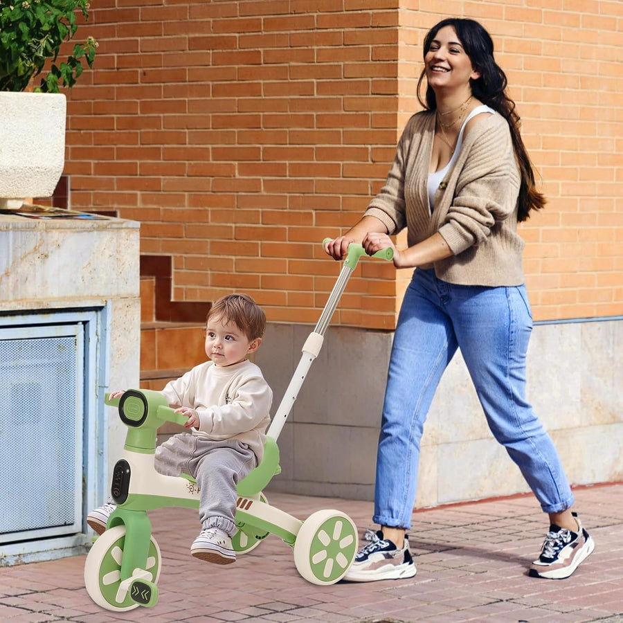 Tricycle Évolutif 4en1 Bébé Vélo Draisienne,Tricycle Bébé Évolutif avec Pédales Amovibles et Barres de Poussée Réglables en Hauteur,Vélo d’Équilibre