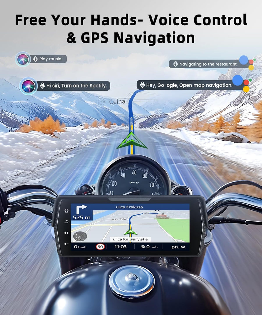 Écran CarPlay pour Moto avec 2 caméras, Enregistrement en Boucle, CarPlay sans Fil et Android Auto, enregistreur de Conduite écran Tactile Portable Bluetooth de 6,86 Pouces, Navigation/Siri