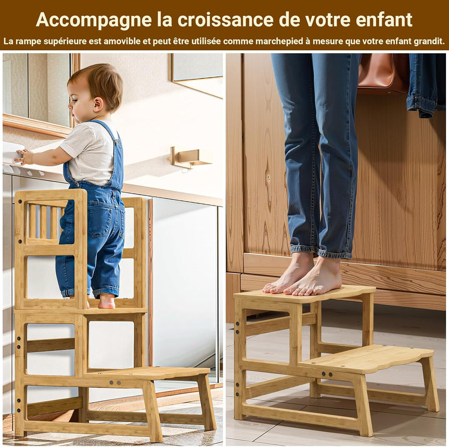 Tour d’Observation Montessori pour Enfant – Chaise d’Apprentissage Bébé Sécurisée, Tabouret en Forme Nuage Antidérapant pour Salle de Bain, Toilettes et Chambre – Classic Natural
