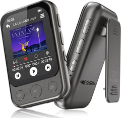 Lecteur MP3 64GB Bluetooth 5.3 avec Clip & Haut-Parleur, Lecteur de Musique Sport avec Écran Tactile et Boutons, Contrôle de Volume Indépendant, Radio FM, Extensible jusqu'à 128GB