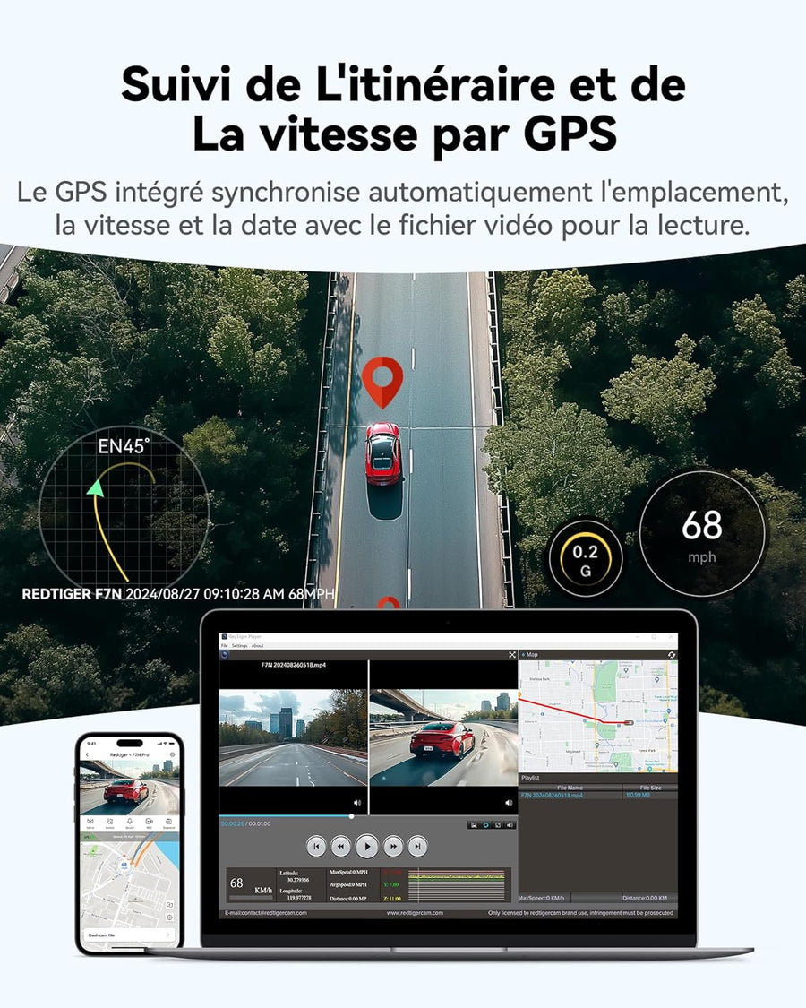 Dashcam Voiture Avant Arriere, STARVIS 2 Sensor with 64GB Card,4K/2.5K+1080P Dual Camera Voiture Built-in WiFi,GPS, 3.18" IPS, 170° Wide-Angle,24/7 Parking Surveillance, Loop Recording,WDR