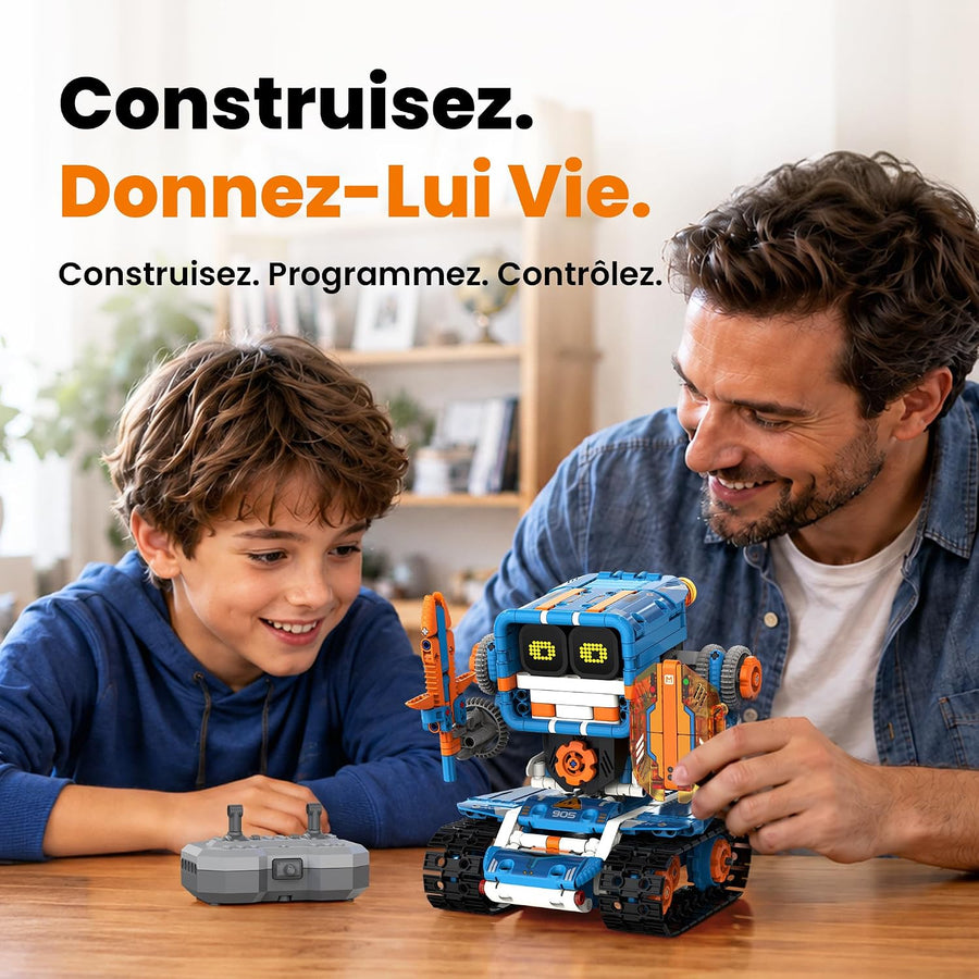 Robot Télécommandé Programmable Cadeau Garçon 8-12 Ans 5 en 1 Jeu de Construction STEM Robotique avec Yeux LED Interactifs, Cadeau d'Anniversaire Éducatif pour Enfants, 773 Pièces