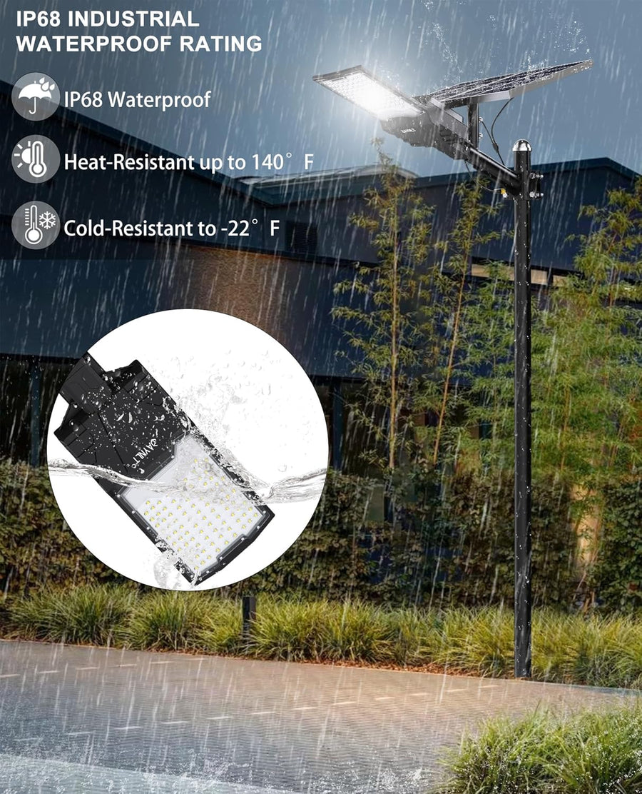 Lampadaires solaires d'extérieur, 6500 K ultra grands feux de stationnement commerciaux du crépuscule à l'aube, lampes de sécurité étanches IP67 à énergie solaire