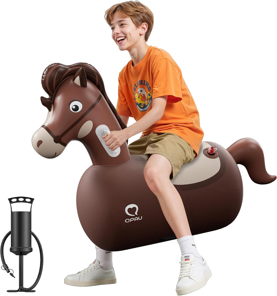 Jouet Cheval à Sauter Gonflable avec Pompe, 100 kg Capacité, Jouet d'Intérieur/Extérieur pour Enfants 5+ et Adultes, Palleur Géant Résistant