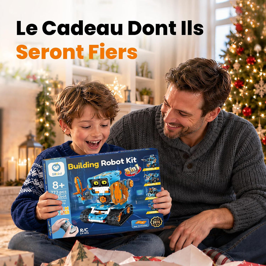 Robot Télécommandé Programmable Cadeau Garçon 8-12 Ans 5 en 1 Jeu de Construction STEM Robotique avec Yeux LED Interactifs, Cadeau d'Anniversaire Éducatif pour Enfants, 773 Pièces