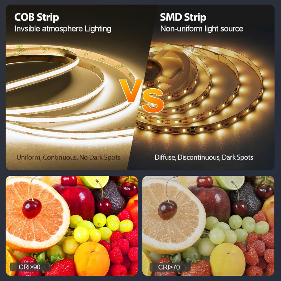 Ruban LED COB 10M, App Control, Bande LED Blanc Chaud Froid 2700K-6500K avec Telecommande et Alimentation, Bande LED 24V Dimmable, 620LEDs/M, CRI>92, Largeur 8mm