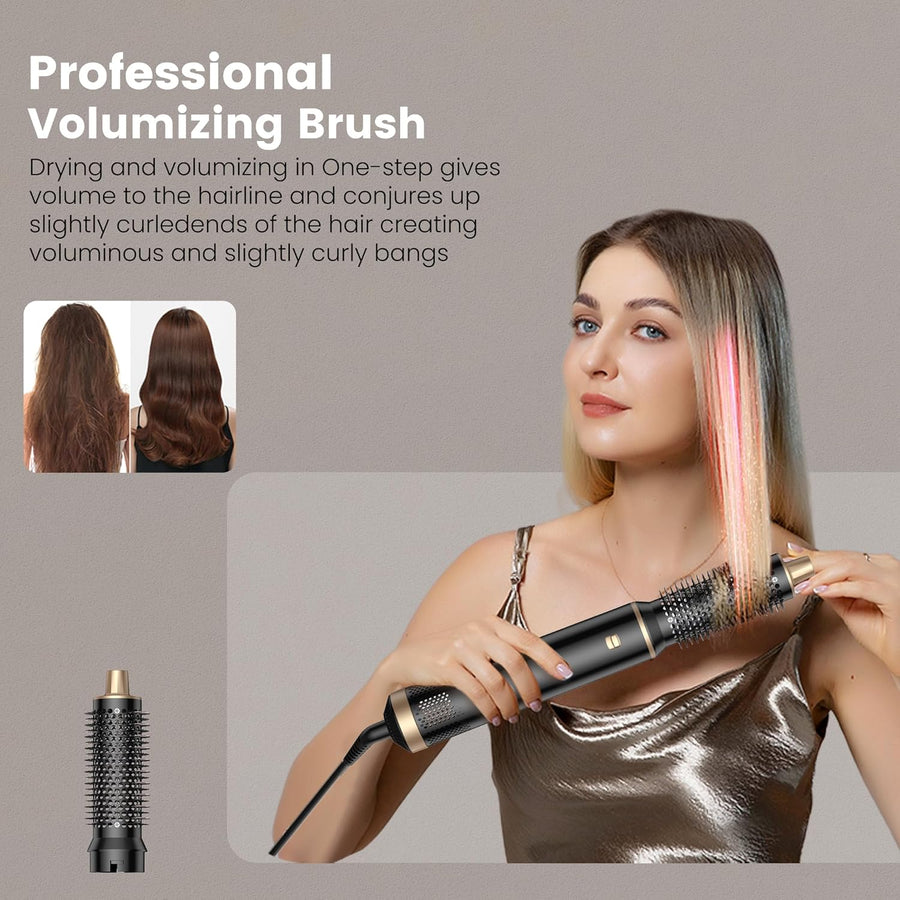 Seche Cheveux 5 en 1 Air Styler, Airbrush 5 en 1 avec Sèche Cheveux, Brosse Soufflante, Fer a Boucler, Air Brush, Brosse Lissante NOIR OR