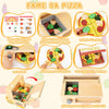 Jouet Dinette Pizza Bois, Aliments Dinette en Bois, Accessoires Cuisine Enfants avec Four de Cuisson et Tabliers, Jouet Éducatif Montessori