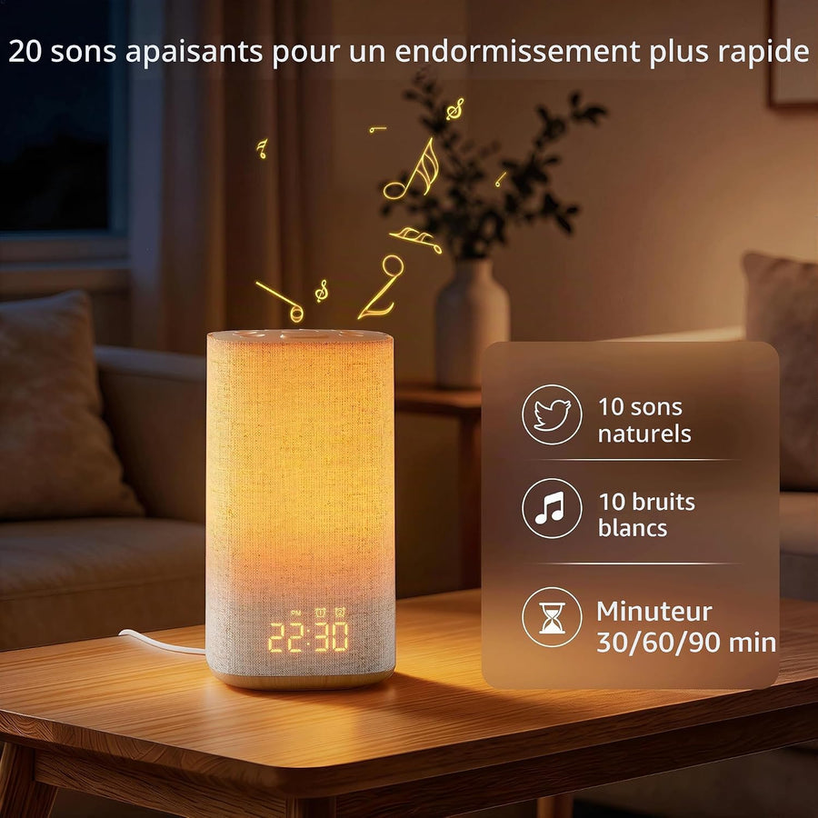Réveil Simulateur d’Aube, Lampe de Chevet avec Horloge Numérique, 2 Réveils Réveil Lumineux, Lumière rouge 625 nm, 20 Sons Apaisants, Veilleuse 0–100% réglable pour Chambre et Chambre d'Enfant