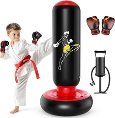Sac De Frappe pour Enfants avec Gants De Boxe, 66 Pouces Sac De Boxe Gonflable pour Enfants, Cadeaux pour GarçOns Et Filles De 6 à 12 Ans