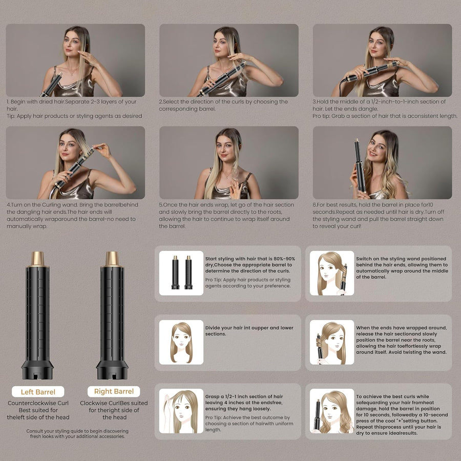 Seche Cheveux 5 en 1 Air Styler, Airbrush 5 en 1 avec Sèche Cheveux, Brosse Soufflante, Fer a Boucler, Air Brush, Brosse Lissante NOIR OR