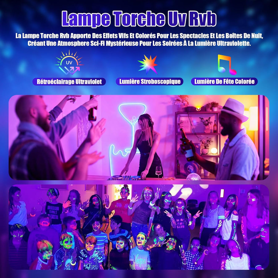 Jeux de Lumiere 4en1 pour Soiree avec Boule Disco, LED RGB Jeu de Lumiere Soiree DJ, Commande Vocale Stroboscope lumiere pour Fêtes Familiales, Boîtes De Nuit, Halloween, Noël