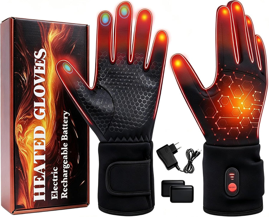 Gant Chauffants Femme pour Homme et Rechargeables 7,4 V 22,2 Wh Gants chauffants, chauffage rapide, écran tactile pour la conduite, ski, camping et la randonnée