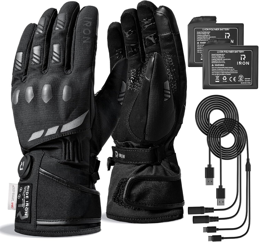 RIDEIRON Gants Moto Chauffants, CE Niveau 1 KP, Écran Tactile Chauffage jusqu'au bout des doigts, 3 niveaux, mode intelligent, batterie rechargeable 7,4 V, imperméables, modèle : MG7502H