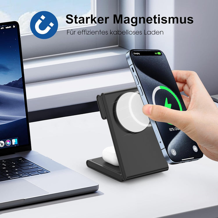 Chargeur Induction 3en1 Smartphone Montre Ecouteurs Magnétique Pliable Résistant Charge 20W NOIR