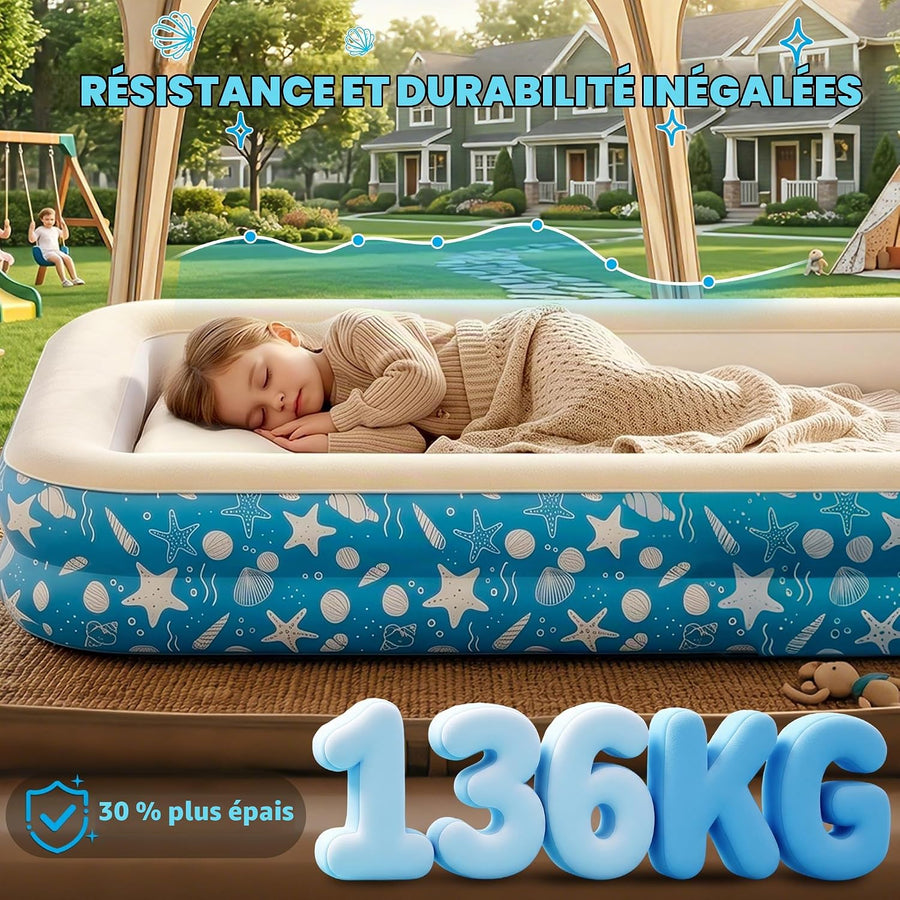 Matelas Gonflable Enfant, Lit Gonflable, 158×99×25 cm Lit Gonflable Enfant avec Barrières de Sécurité, Lit de Voyage, Surface Floculée,Lit Gonflable pour Maison,Sans Pompe Fournie