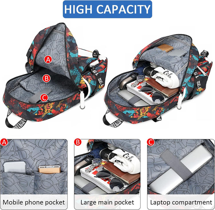 Sac à Dos Portable de Voyage Hommes Sac à Dos pour 14 Pouces Ordinateur Cartable avec Port de Chargement USB