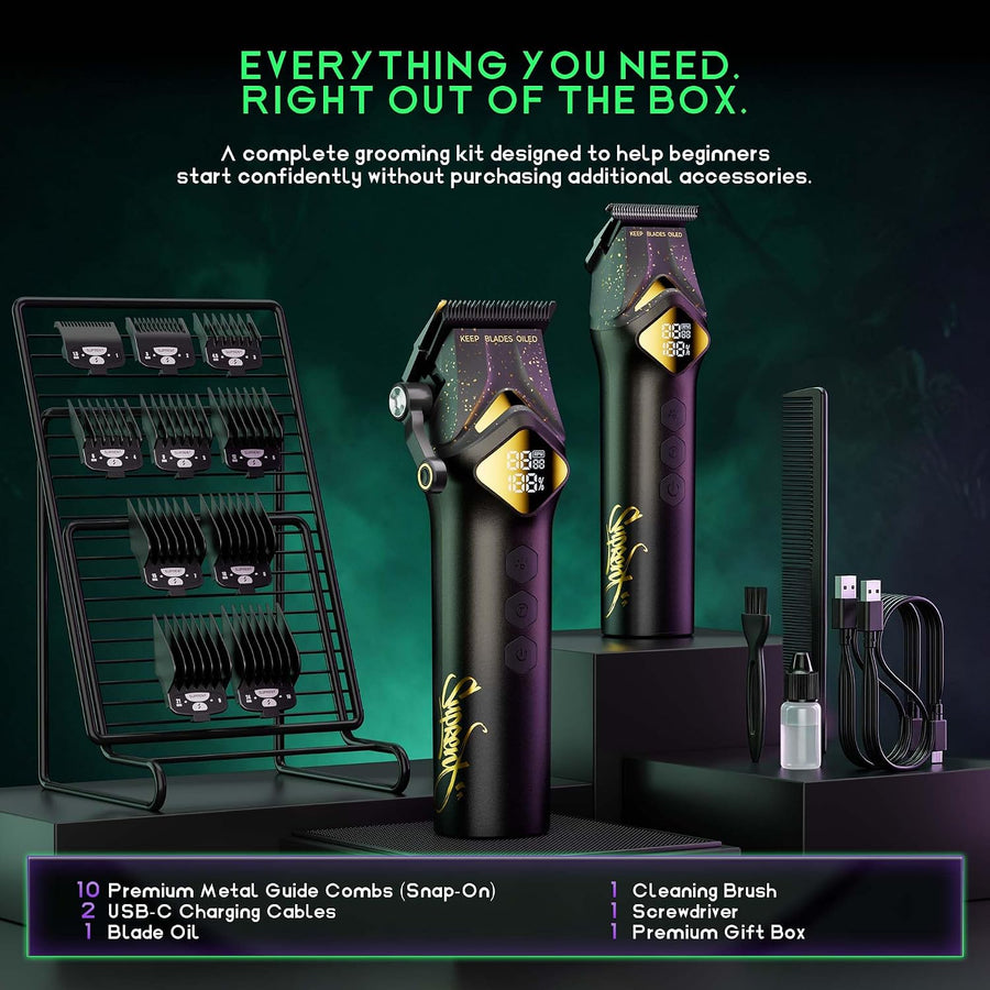 Tondeuse Cheveux Hommes, 6000/8000RPM Kit Coiffeur Sans Fil Tondeuse à Cheveux Professionnel Électrique avec Écran LED, 2 Vitesses, Recharge via USB-C, Usage Domicile & Salon