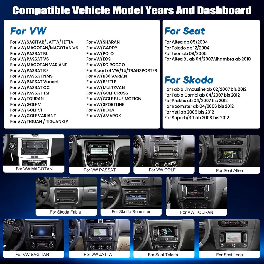 Autoradio Carplay Android 15 2G+64G pour VW Golf 5 6 Polo 5 T5 Skoda Passat B6 B7 Seat, Nav sans Fil Android Auto, 7" Radio pour Golf 5 WiFi Bluetooth Lien Miroir FM/RDS +Caméra de Recul