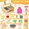Jouet Dinette Pizza Bois, Aliments Dinette en Bois, Accessoires Cuisine Enfants avec Four de Cuisson et Tabliers, Jouet Éducatif Montessori