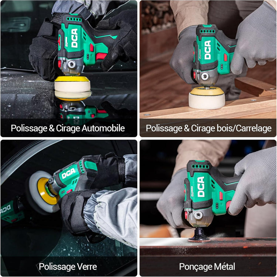 Mini Polisseuse sans Fil 12V, 75mm Mini Polisseuse Voiture Sans Balais et 55mm Ponceuse , 2 Batteries 2,0Ah, 2 Vitesses 2800-8300 tr/min pour Polissage/Lustrage/Ponçage/Cirage