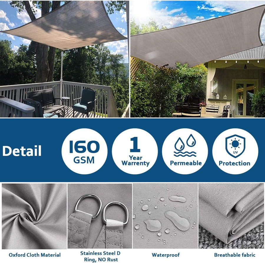 Voile d'Ombrage Carrée 2x2m Water Résistant Bloque 95% des UV Corde Jardin Terrasse GRIS